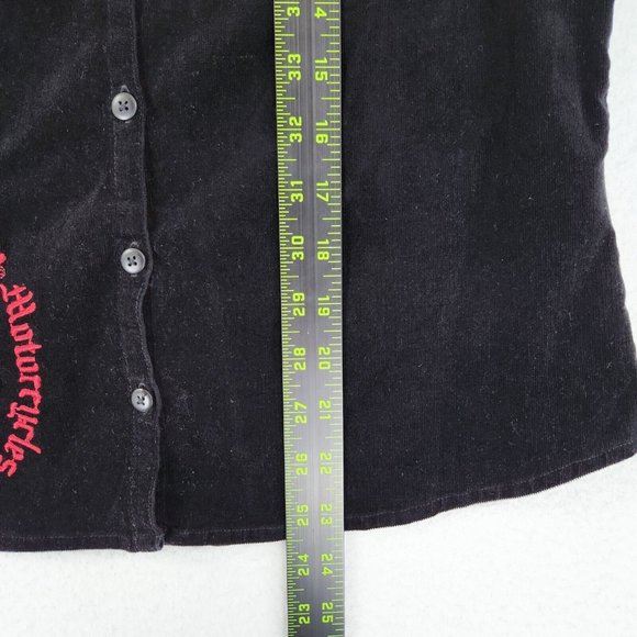 Harley Davidson Shirt Womens Medium Black Micro Cord Embroidered Dragon Corduroy - Picture 6 of 13